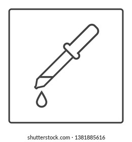 Medicine dropper vector line icon in a black square frame isolated on a white background
