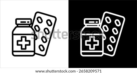 Medicine drug icon vector is a simple illustration of a pill or capsule representing medications. It is usually designed in a minimalistic style with clean lines for easy recognition.