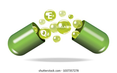 Medicine , Drug , Vitamin , Open Capsule Vector Illustration