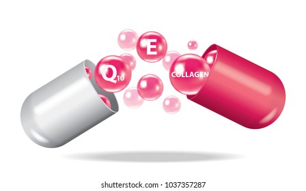 Medicine , drug , vitamin , open capsule vector illustration