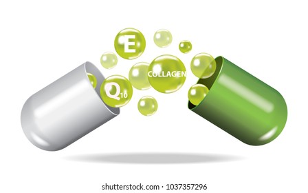 Medicine , drug , vitamin , open capsule vector illustration