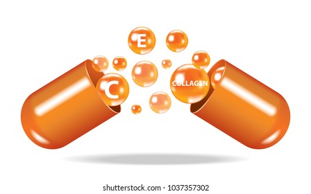 Medicine , drug , vitamin , open capsule vector illustration