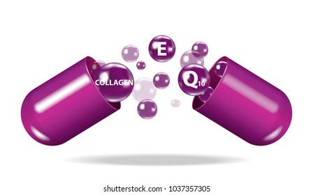 Medicine , drug , vitamin , open capsule vector illustration