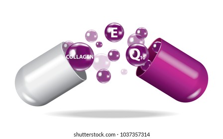 Medicine , drug , vitamin , open capsule vector illustration