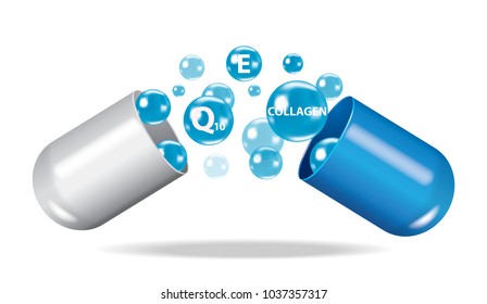 Medicine , drug , vitamin , open capsule vector illustration