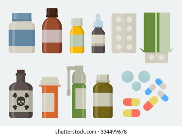 Medicine And Drugs Icon Set In Flat Style