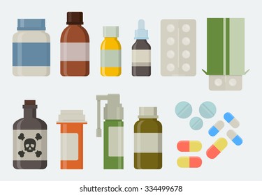 Medicine and drugs icon set in flat style