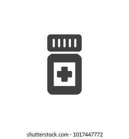 Medicine drugs icon vector, filled flat sign, solid pictogram isolated on white. Bottle of pills symbol, logo illustration.