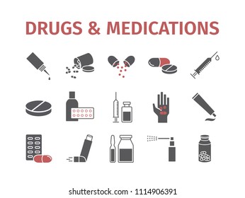 Medicine drugs pills. Medical supplies banner. Vector sign