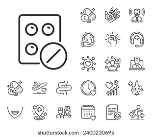 Medicine drugs sign. Online doctor, patient and medicine outline icons. Medical tablet line icon. Pharmacy medication symbol. Medical tablet line sign. Vector