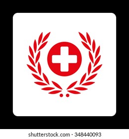 Medicine Embleme vector icon. Style is flat rounded square button, red and white colors, black background.