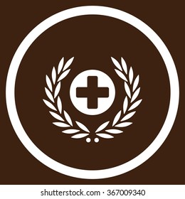 Medicine Embleme vector icon. Style is flat circled symbol, white color, rounded angles, brown background.