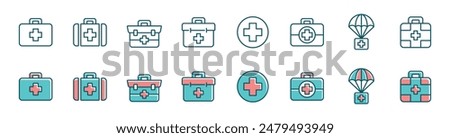 medicine emergency first aid box icon vector set medicals safety bag case health care cross medkit signs illustration