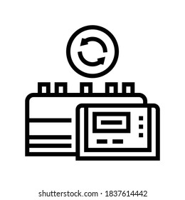 medicine factory equipment replacement line icon vector. medicine factory equipment replacement sign. isolated contour symbol black illustration