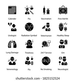 Medicine First Aid and Health Glyph Icons - Solid, Vectors