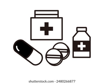 Medicine and first aid kit icon illustration set