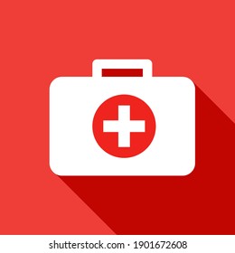 Medicine first aid with long shadow on red background.