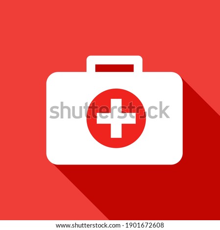 Medicine first aid with long shadow on red background.