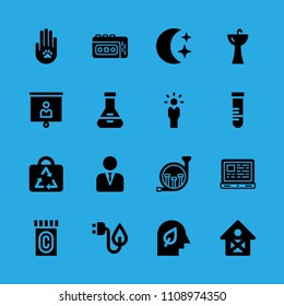 medicine, flask, electricity, presentation, recorder, animal solidarity, mind, test tube and french horn vector icon. Simple icons set