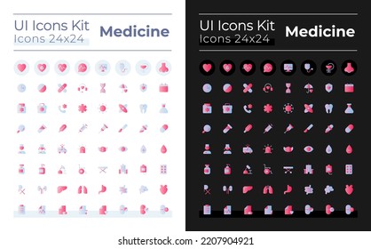 Medicine flat gradient two-color ui icons set for dark, light mode. Medical treatment. Vector isolated RGB pictograms. GUI, UX design for web, mobile. Montserrat Bold, Light fonts used