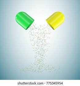the medicine flows from the open capsules