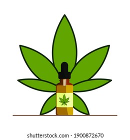 Medicina en forma de aceites cannabinoides en un tubo de plástico sobre un fondo claro. Hoja de cannabis. Ilustración del vector