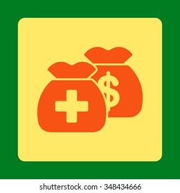 Medicine Funds vector icon. Style is flat rounded square button, orange and yellow colors, green background.