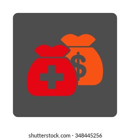 Medicine Funds vector icon. Style is flat rounded square gray button with red symbol, white background.