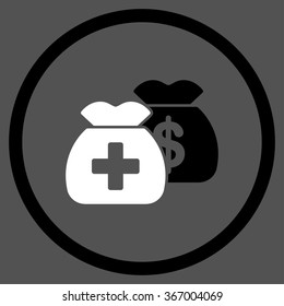 Medicine Funds vector icon. Style is bicolor flat circled symbol, black and white colors, rounded angles, gray background.