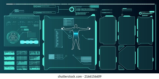 Medicine Futuristic Vector HUD Interface Screen Design. Digital callouts titles. HUD UI GUI futuristic user interface screen elements set. High tech screen for video game.