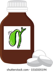 Medicine for the gall bladder. Healthy gall bladder. Vector illustration isolated on white.