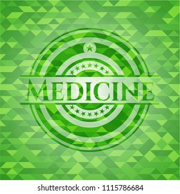 Medicine green emblem with triangle mosaic background