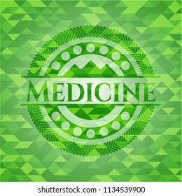 Medicine green emblem with triangle mosaic background