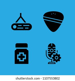 medicine, guitar pick, log and microphone icons vector in sample icon set for web and graphic design