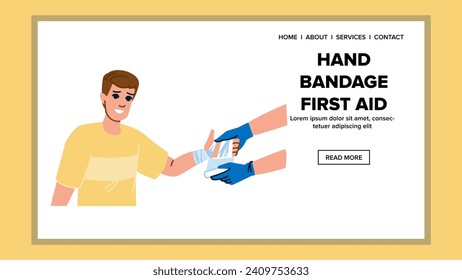 medicine hand bandage first aid vector. kit doctor, man health, arm bag medicine hand bandage first aid web flat cartoon illustration