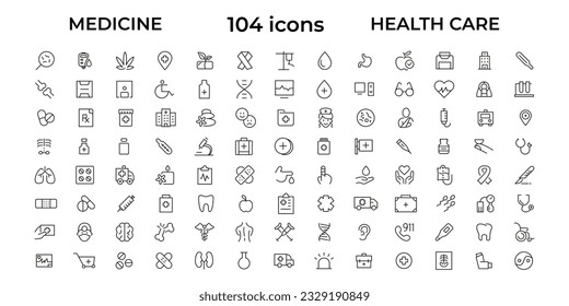 Medicine and Health care flat icons. minimal thin line web icon set. Outline icons collection