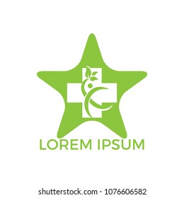 Medicine health cross star shape logo design. Plus nature healthy people symbol icon vector design.