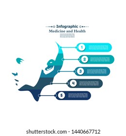 Medicine and health data visualization. Abstract elements of graph, diagram with steps, options, parts or processes. Vector medical template for presentation. Creative concept for infographic.