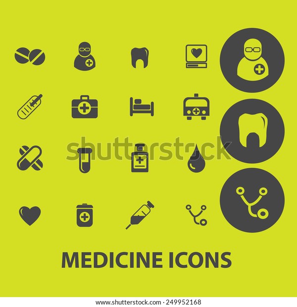 medicine, health, doctor, hospital icons,
signs, illustrations on background set,
vector