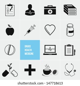 Medicine Health and Drugs Vector Icons Set