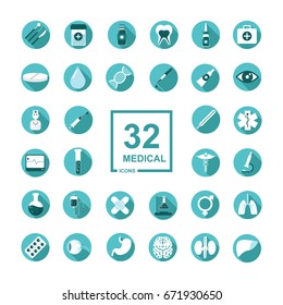 Medicine and Health icons in flat design