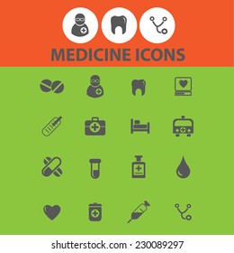 medicine, health icons, signs, illustrations set, vector