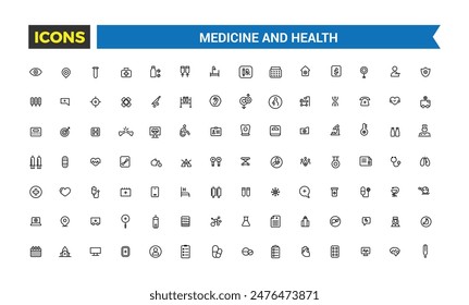 Medicine and Health symbols icon set. Editable vector icon and illustration.