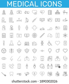 Medicine and health symbols - minimal set of thin line web icons. vector illustration.