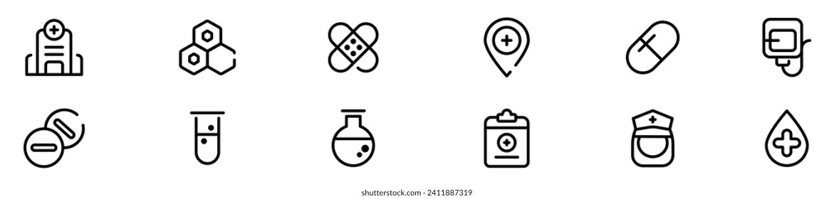 Medicine and Health symbols - minimal thin line web icon set. Outline icons collection. Simple vector illustration. Vector Graphic. EPS 10