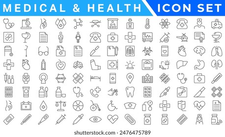 Medicine and Health symbols - minimal thin line web icon set. Outline icons collection. Simple vector illustration.