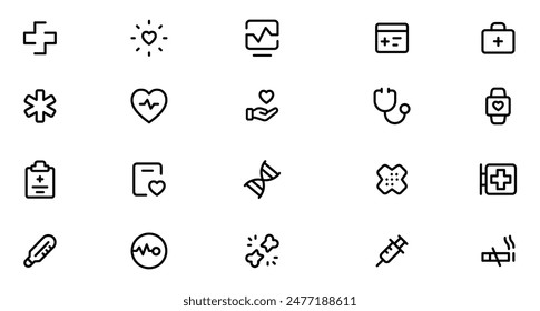 Medicine and Health symbols - minimal thin line web icon set. Outline icons collection. Simple vector illustration. Vector Graphic. EPS 10