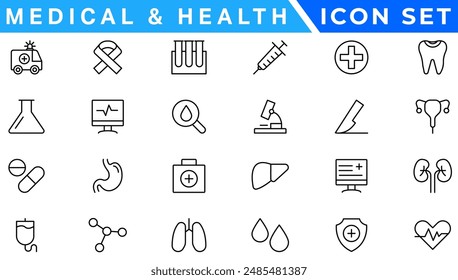 Medicine and Health symbols - minimal thin line web icon set. Outline icons collection. Simple vector illustration.