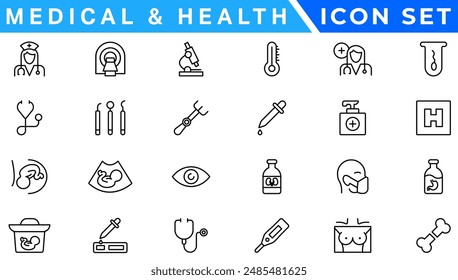 Medicine and Health symbols - minimal thin line web icon set. Outline icons collection. Simple vector illustration.