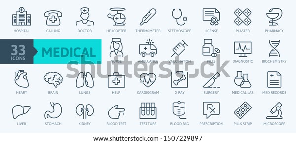 Medicine and\
Health symbols - minimal thin line web icon set. Outline icons\
collection. Simple vector\
illustration.